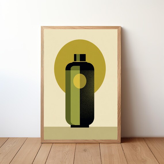 Abstract Olive Green Cocktail Shaker Minimalist Bauhaus Art Print