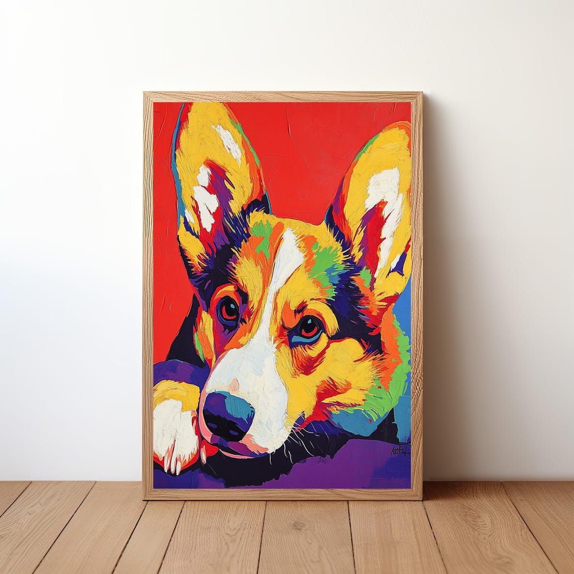 Corgi Pop Art Portrait Colorful Rainbow Puppy Face Home Poster Art