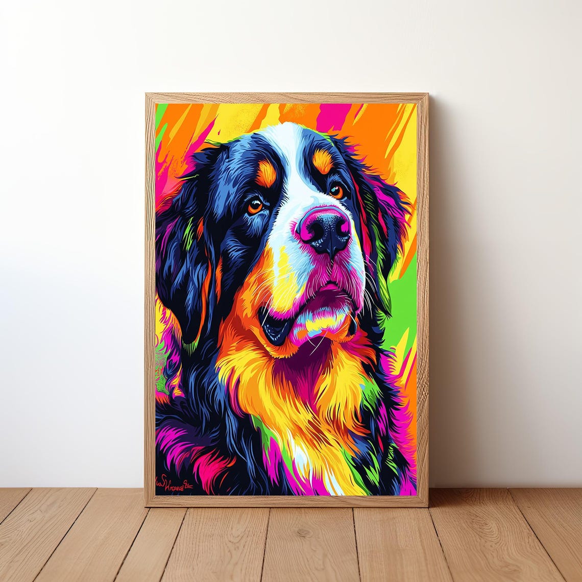 Bernese Mountain Dog Pop Art Portrait Vibrant Colorful Pup Poster