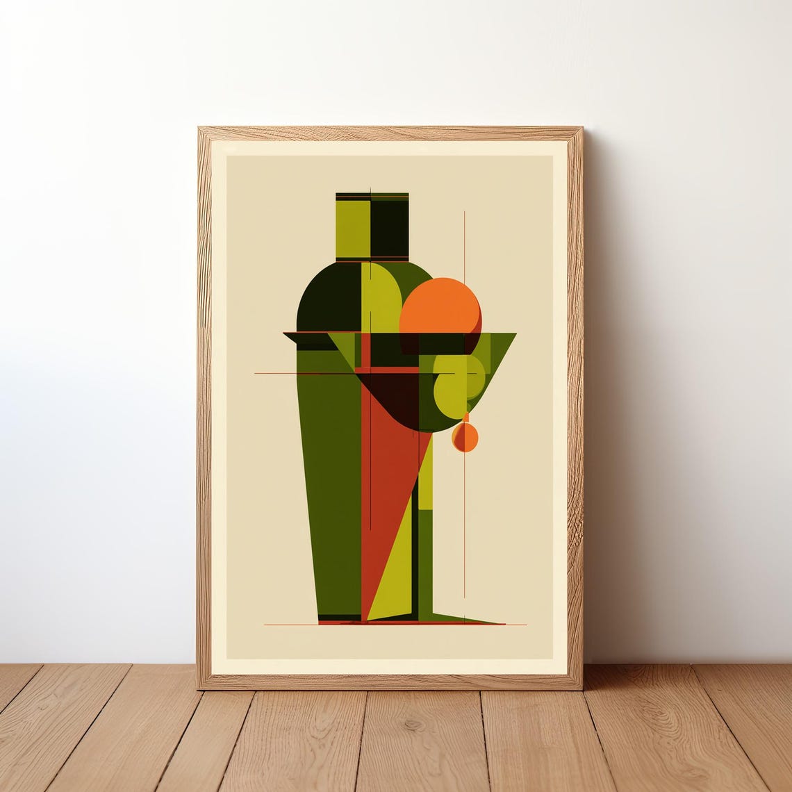 Cubist Cocktail Abstract Green Red Orange Modern Bar Wall Art