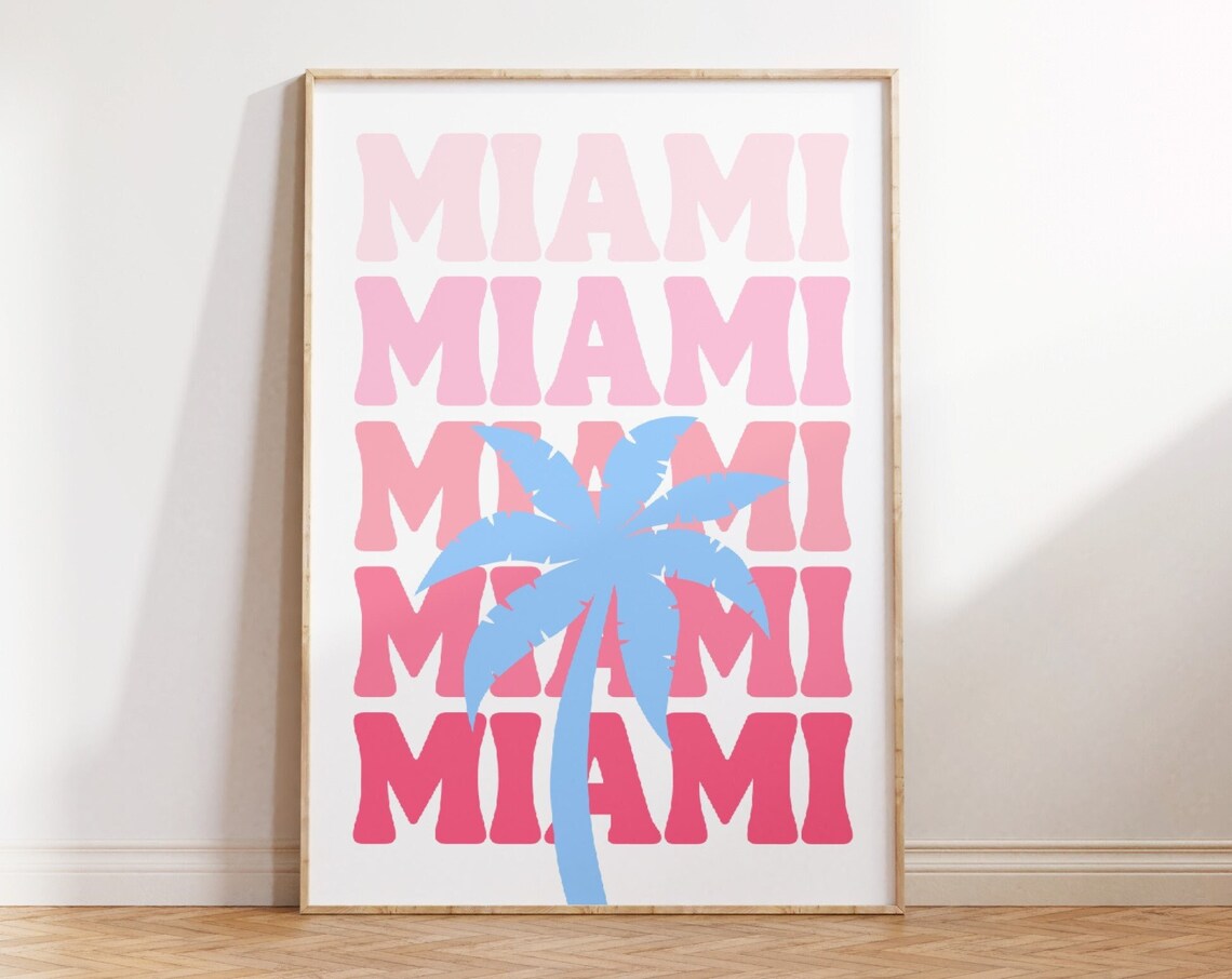 Miami City Travel Poster, Trendy Dorm Room Decor