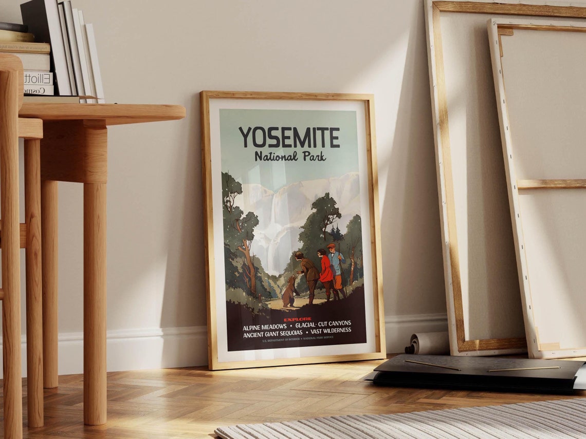 Retro Yosemite Travel Print Yosemite Art California Wall Art National Park Travel Poster Outdoorsy Gift For Traveler Wilderness Wall Decor