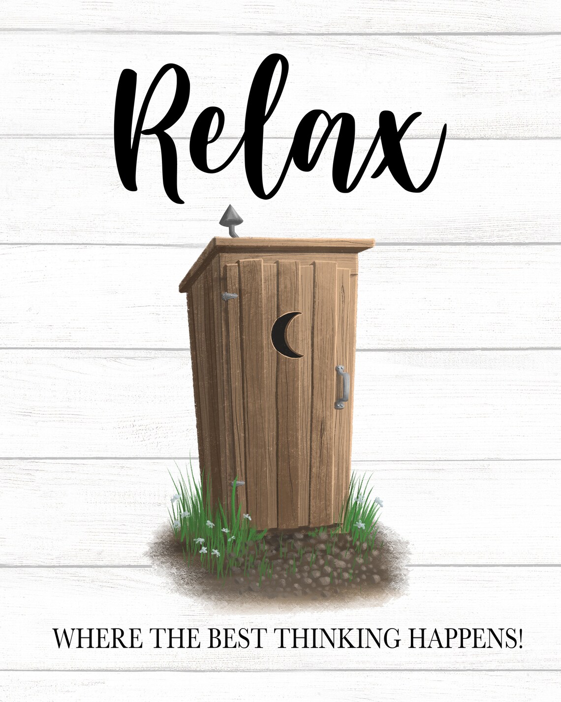Relax Where The Best Thinking Happens Brown Outhouse Bathroom Poster - Image 2