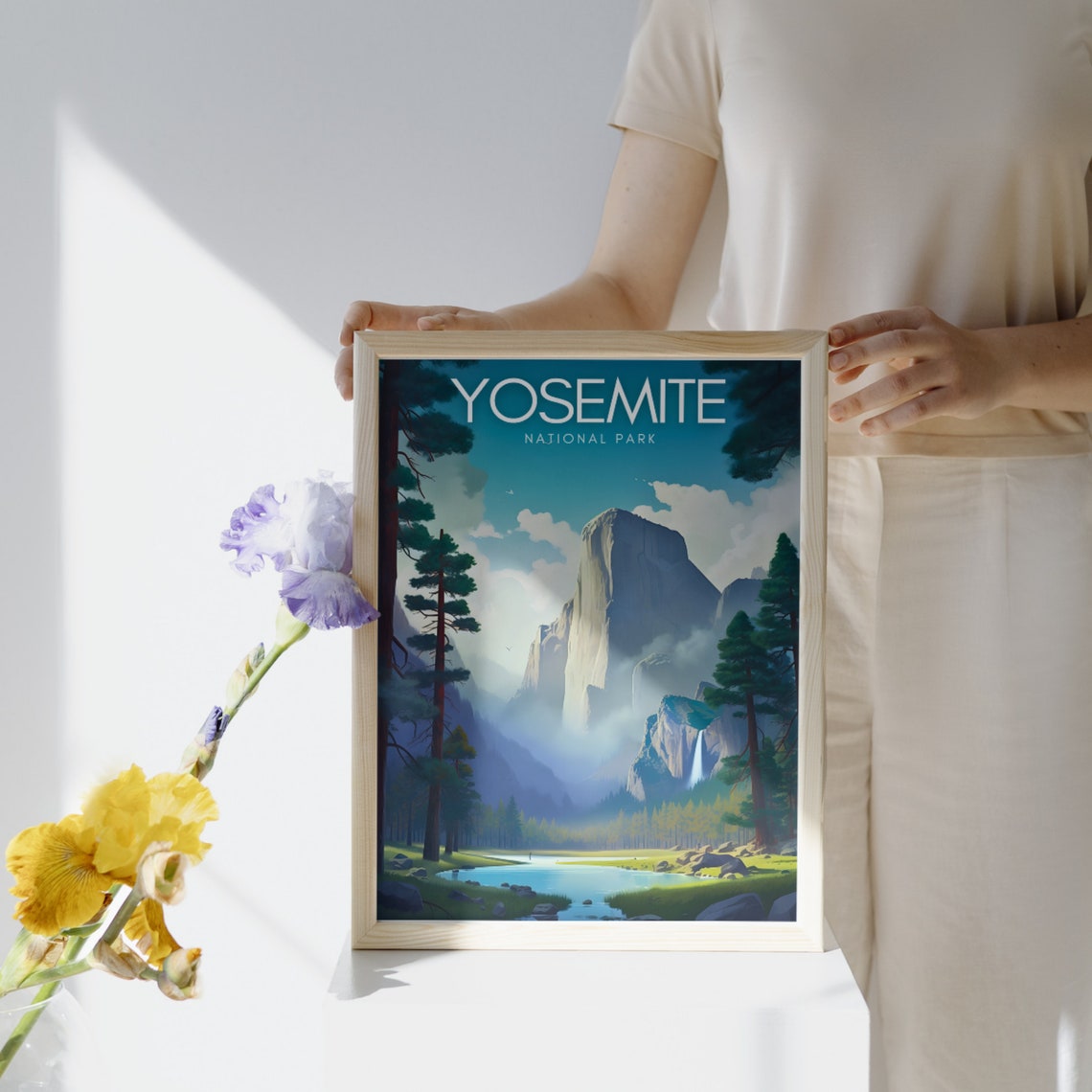 Yosemite National Park Granite Cliffs and Waterfall Travel Poster - Image 2