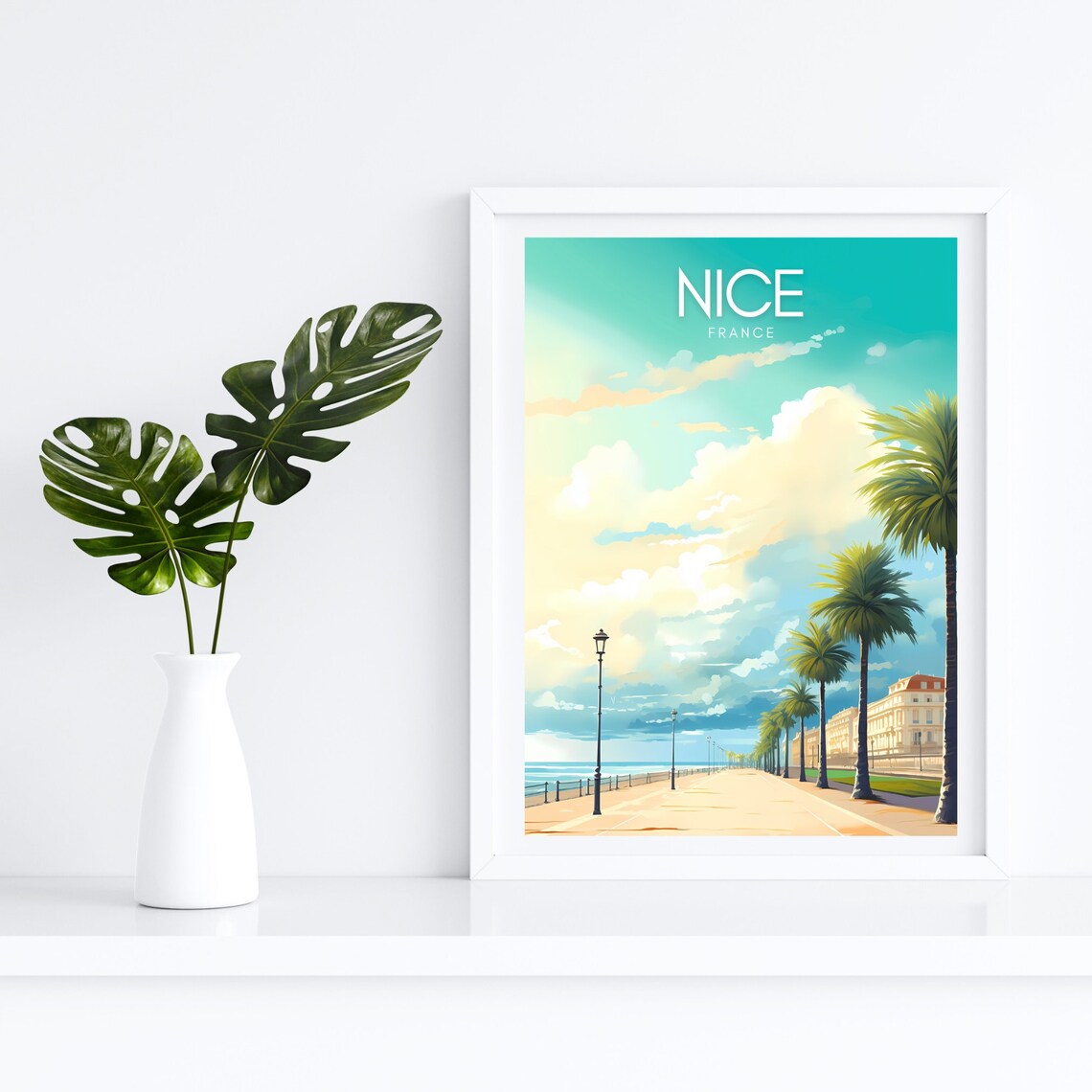 Nice France Promenade Palm Trees Riviera Morning Travel Poster - Image 4