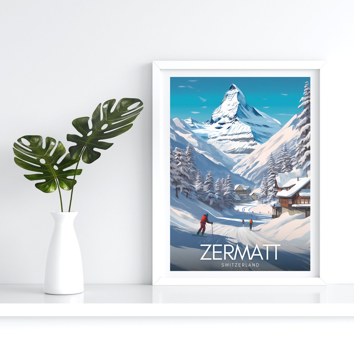 Switzerland Zermatt Vintage Ski Travel Poster - Image 4