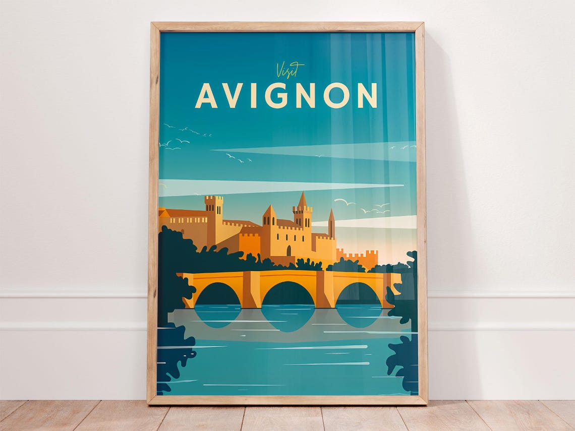 Avignon France Pont Bridge Papal Palace River View Travel Poster