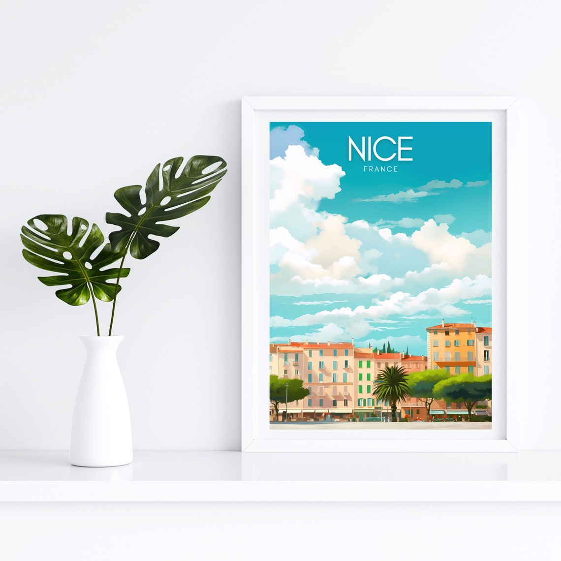 Nice France Pastel Waterfront Buildings Riviera Travel Poster Art - Image 4