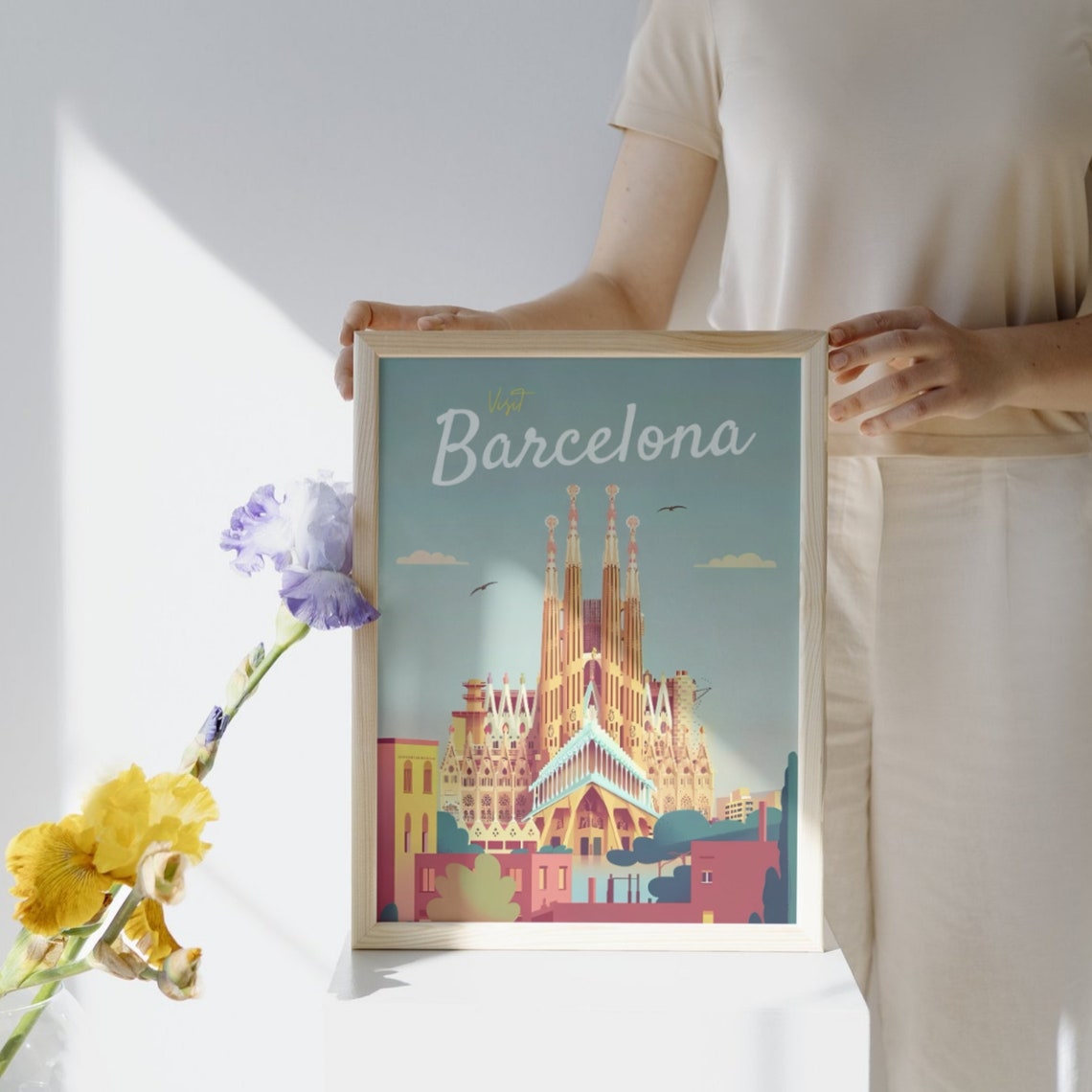 Visit Barcelona Spain Sagrada Familia Golden Light Travel Poster - Image 3