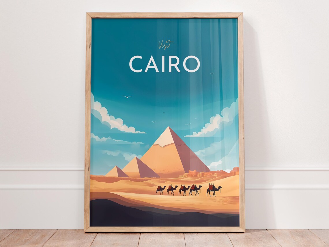 Visit Cairo Egypt Great Pyramids Of Giza Camels Travel Poster