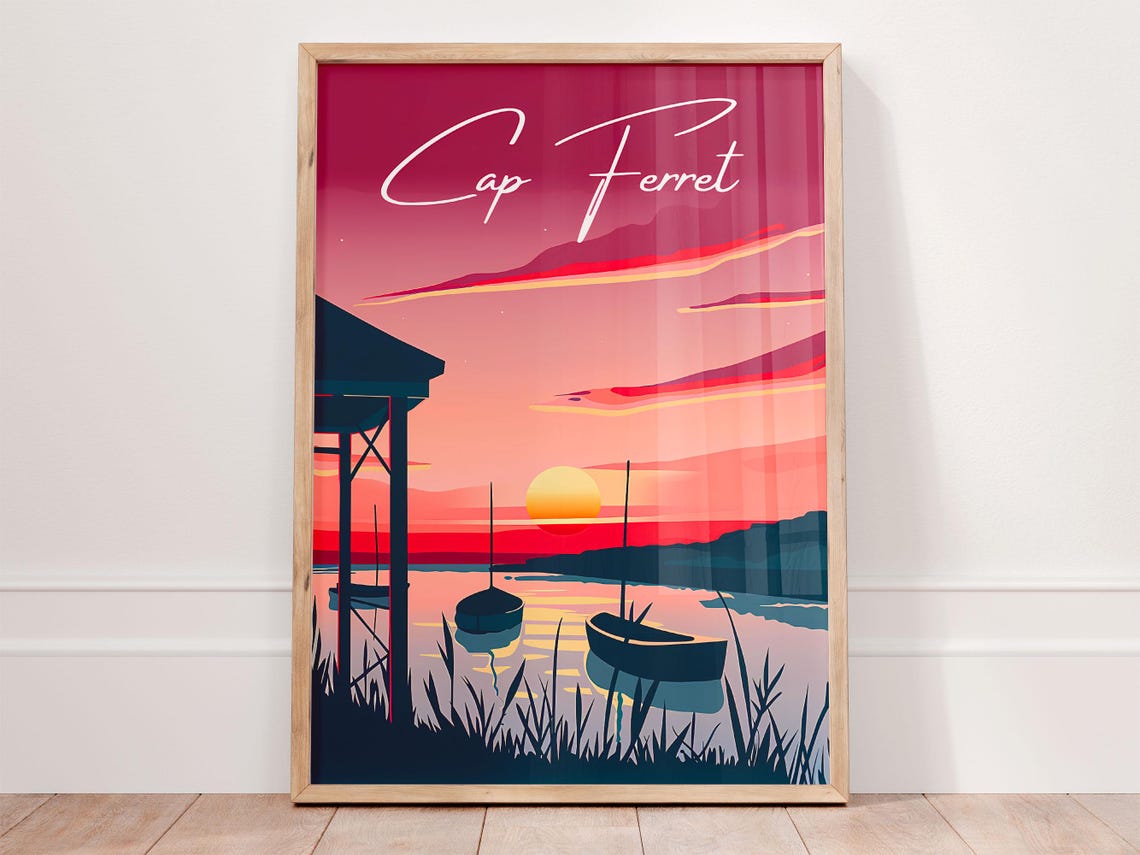 Cap Ferret Poster France Wall Art City Prints French Gift Bassin Darcachon Travel Poster Coastal Wall Art