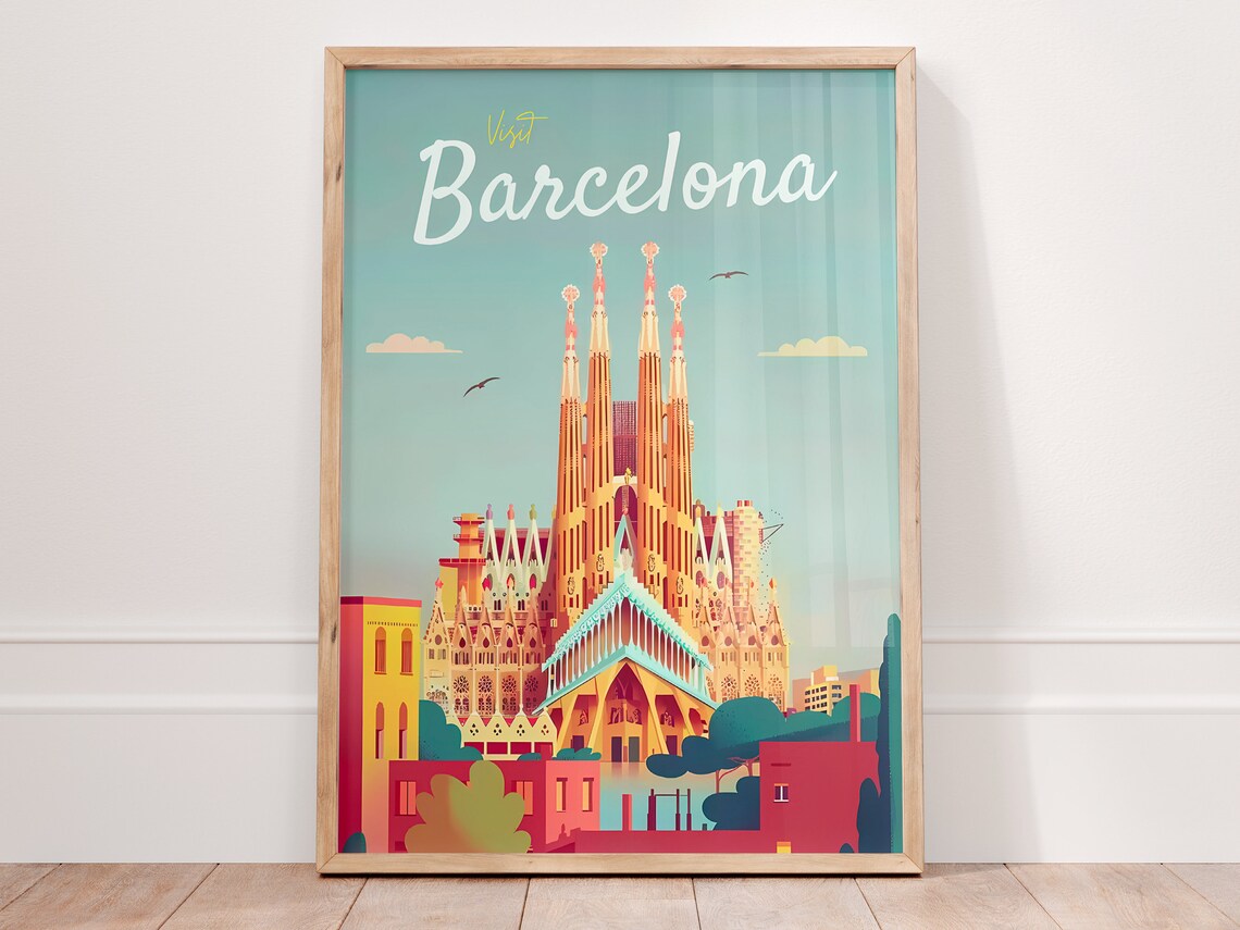 Visit Barcelona Spain Sagrada Familia Golden Light Travel Poster