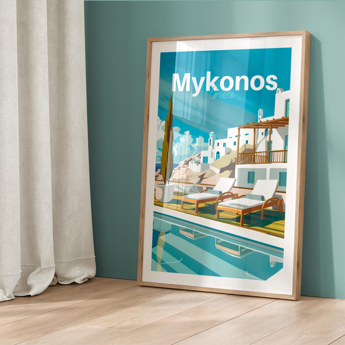 Mykonos Greece Poolside Loungers Whitewashed Houses Travel Poster - Image 5