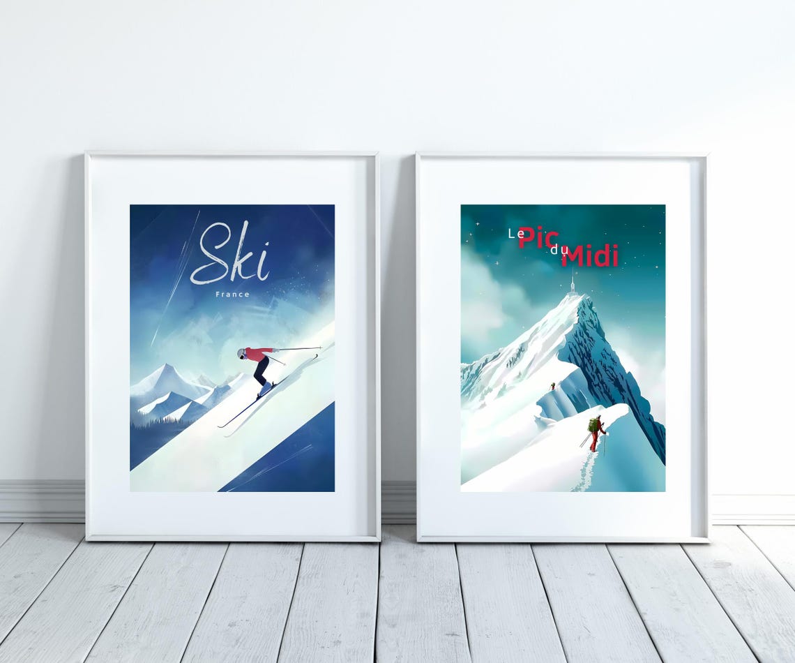 Ski France Minimalist Downhill Racer on Deep Blue Slope Poster - Image 3