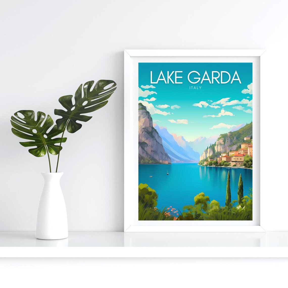 Lake Garda Italy Lakeside Town Mountain Cliffs Travel Poster - Image 4