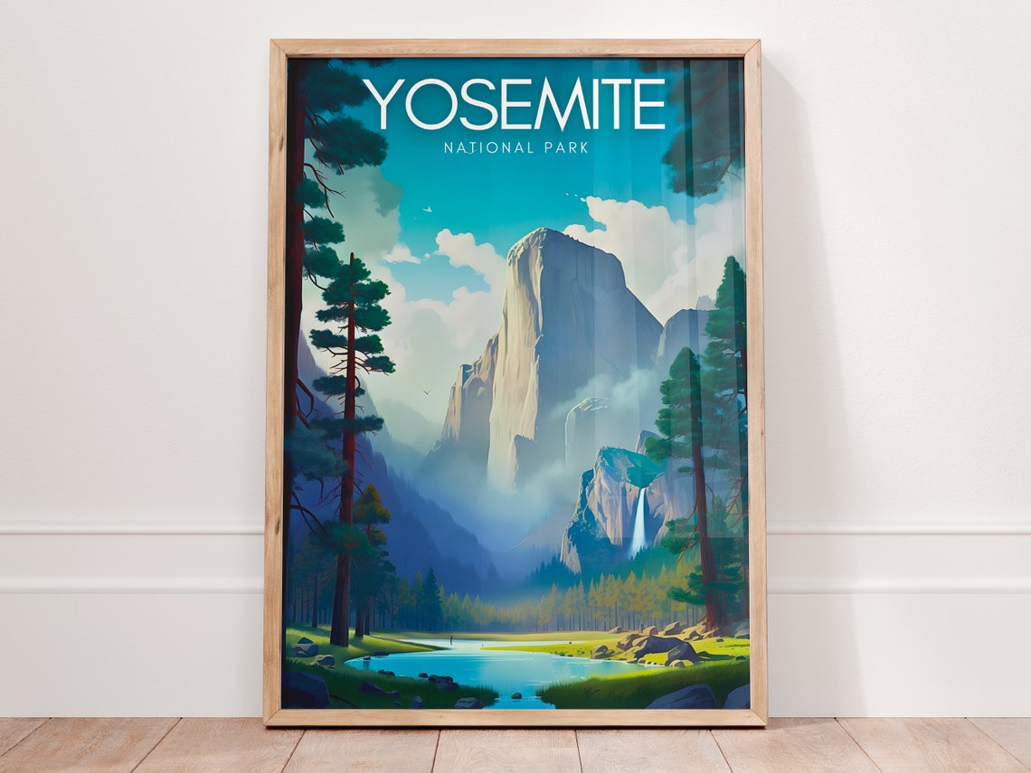 Yosemite National Park Granite Cliffs and Waterfall Travel Poster