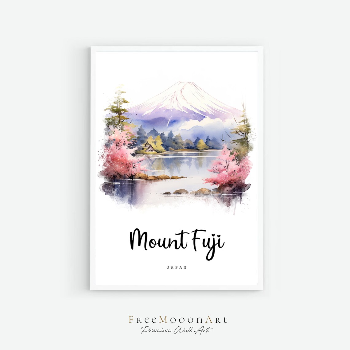 Mount Fuji Japan Snowcapped Peak Cherry Blossom Watercolor Poster