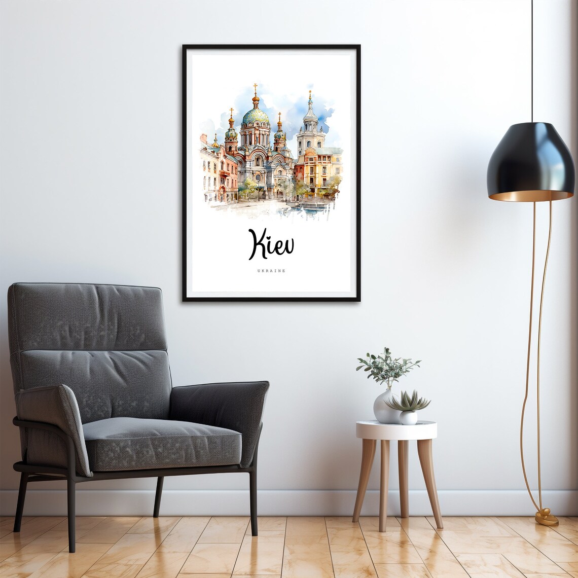 Kiev Ukraine Golden Domes Watercolor Travel Poster Church Scene - Image 4