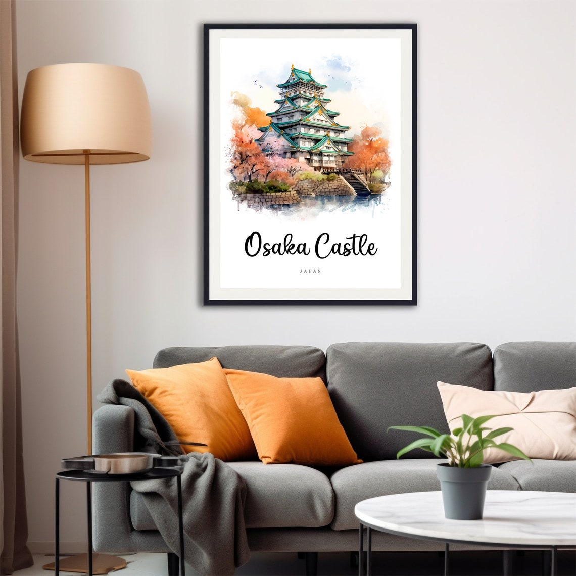 Osaka Castle Japan Spring Cherry Blossom Watercolor Travel Poster - Image 4