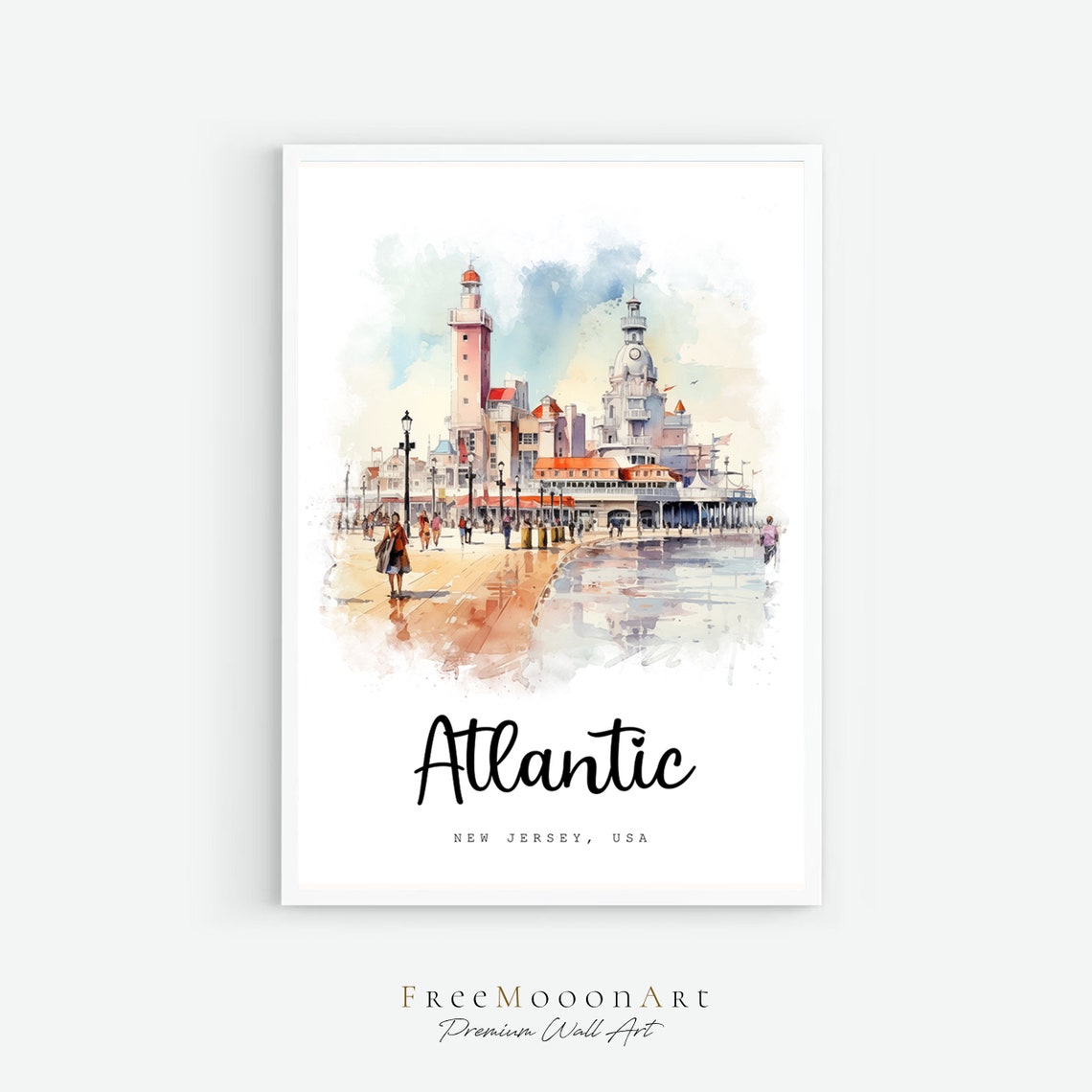 Atlantic City New Jersey Travel Gifts Atlantic City Print Wall Art Print Usa Prints Watercolor Painting New Jersey Travel Poster