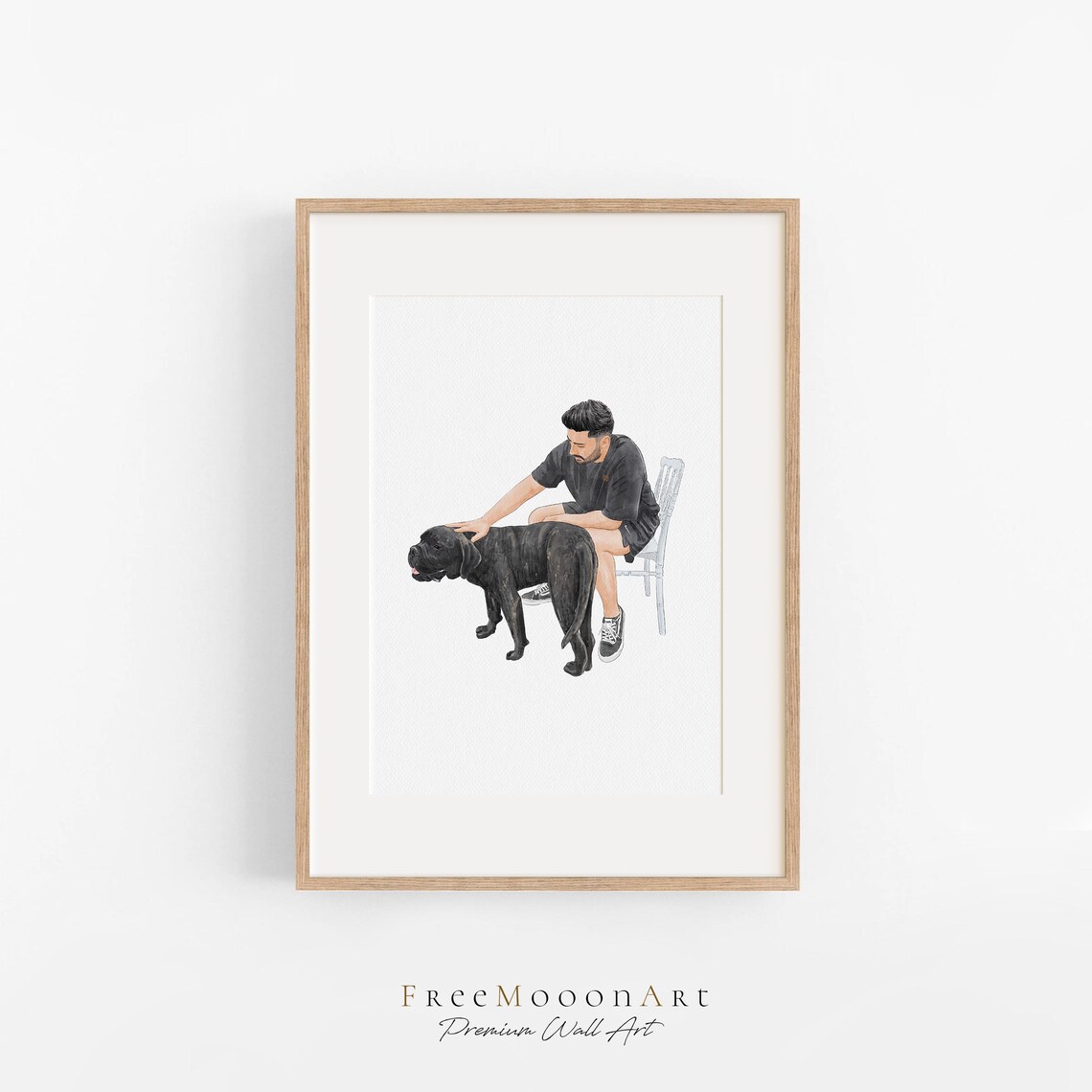 Priyanka and Rio Woman Hugging Fluffy White Dog Watercolor Poster - Image 4