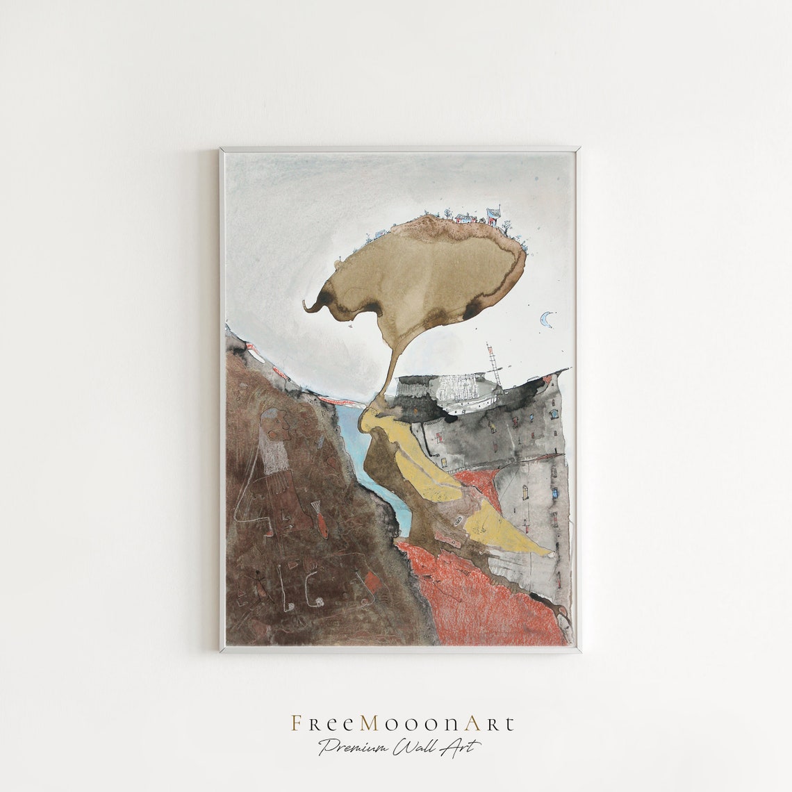 Abstract Gray Watercolor Rock Formation Surreal Landscape Poster - Image 2