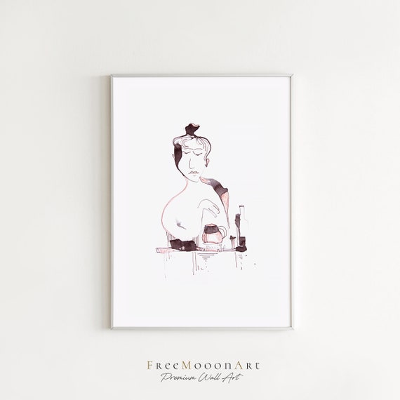 Kitchen Wall Art Sketch Art Minimalist Wall Art Simple Line Art Print Illustration Romantic Art Coffee Lover Gift Ink Drawing