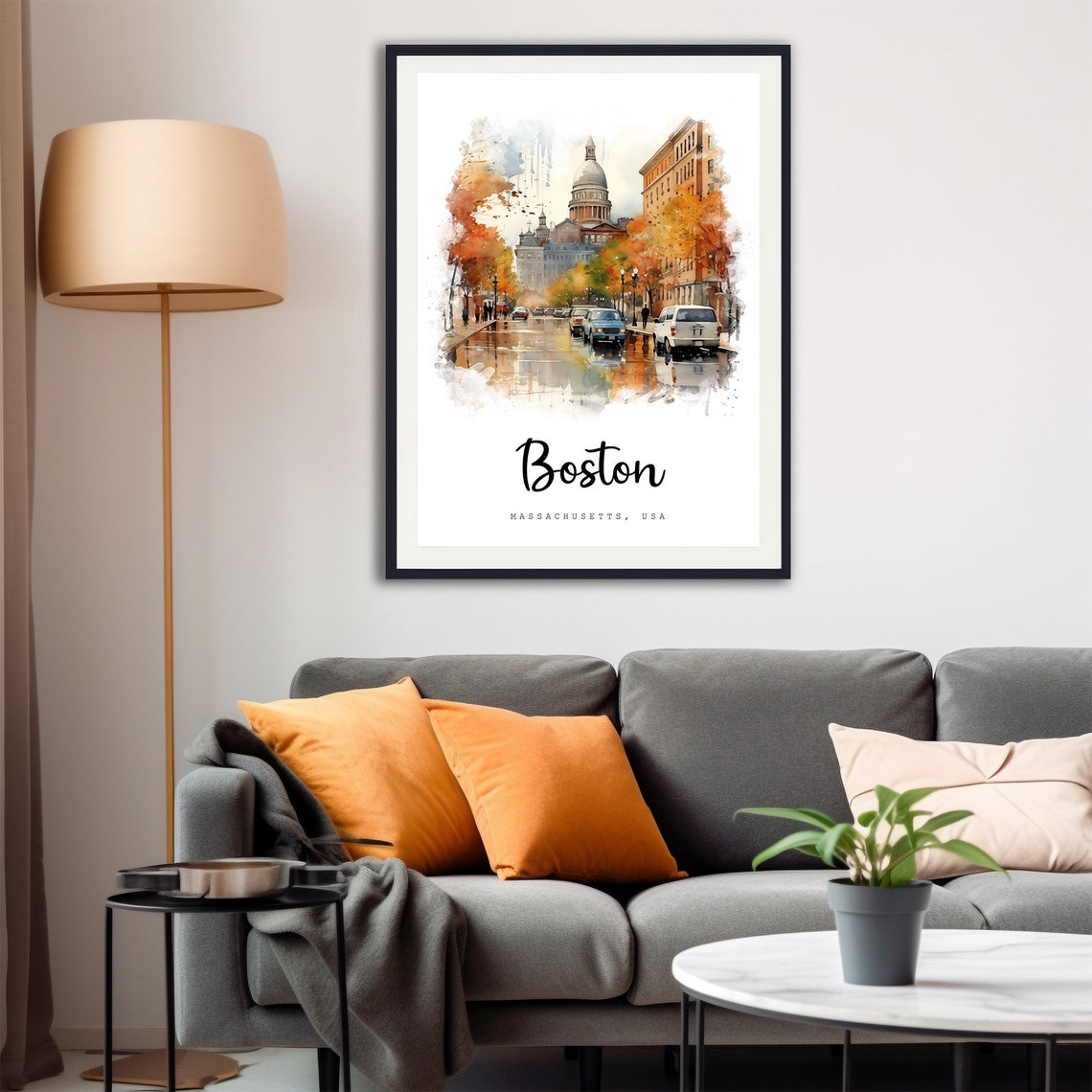 Boston Massachusetts Historic Downtown Street Watercolor Poster - Image 4