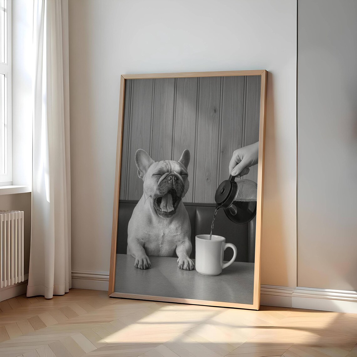 Funny French Bulldog Yawning Coffee Shop Art Print
