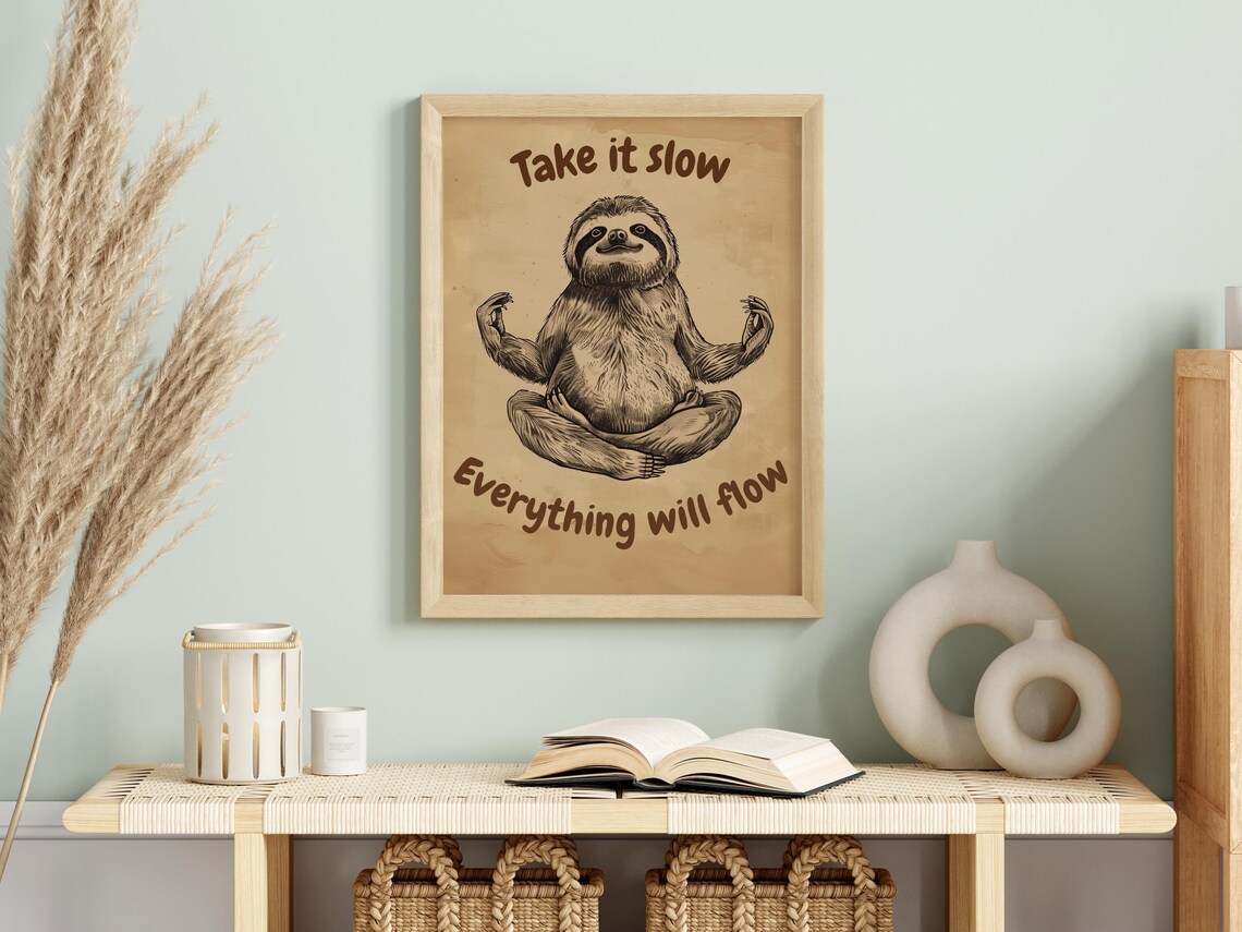 Yoga Sloth Funny Kitchen Wall Art, Cute Quote - Image 6