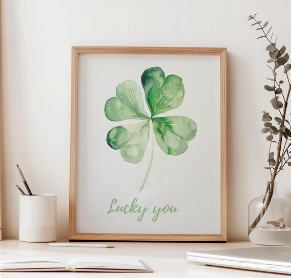 Watercolor Four Leaf Clover With Lucky You Botanical Art Poster