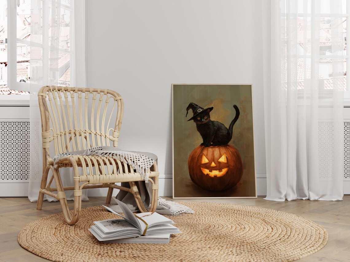 Cute Black Cat Halloween, Vintage Witchy Cat In Pumpkin - Image 5