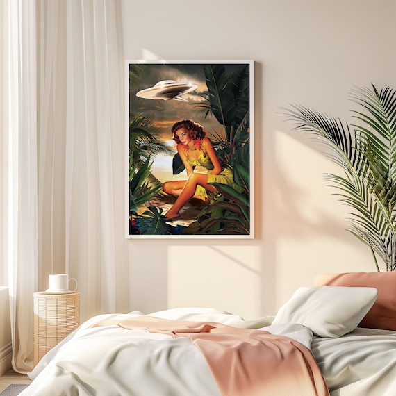 Escape The Jungle Ufo Art Tropical Wall Art Vintage Collage Art Retro Art Jungle Art Vintage Art