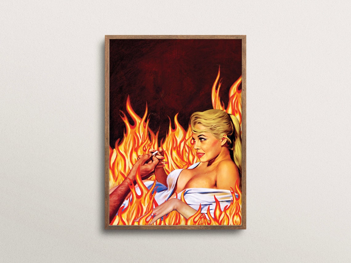 Blaze Of Passion Pinup Girl Lighting Flames Retro Surreal Poster - Image 3