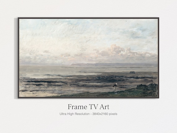 Frame Tv Vintage Art Moody Seascape Painting Vintage Beach Art