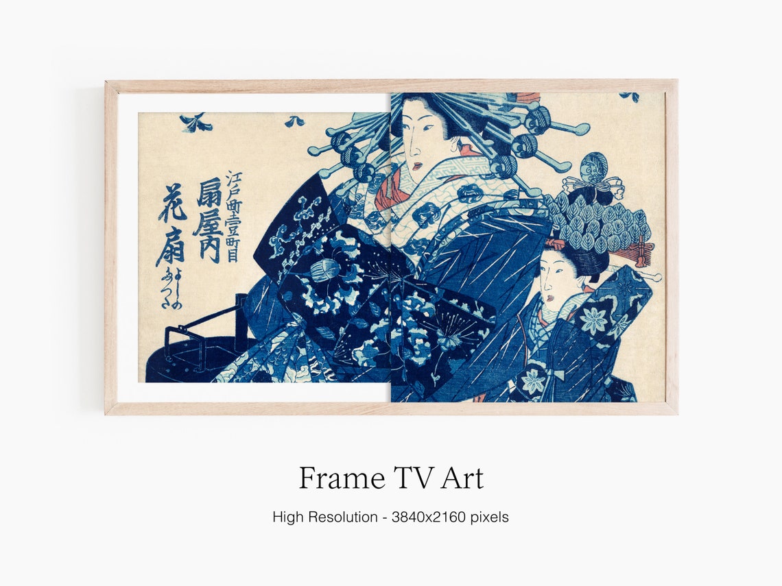 Ogiya Uchi Hanaogi Japanese Courtesan Blue Kimono Ukiyo-e Print - Image 5