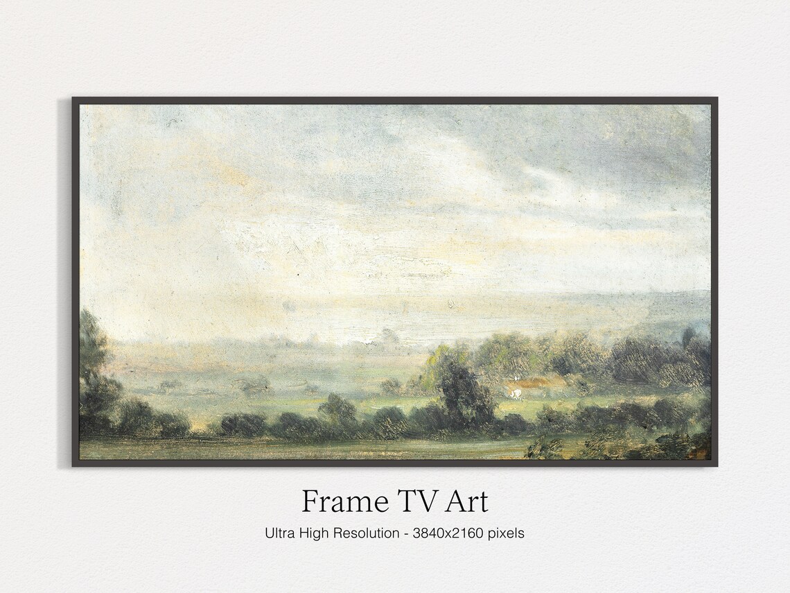 Vintage Frame TV Landscape Art Print, Muted Nature