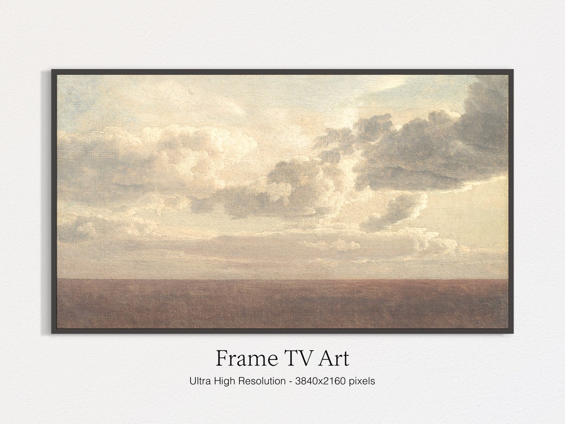 Vintage Cloudy Sky Study Oil Painting Dramatic Clouds Wall Art Print