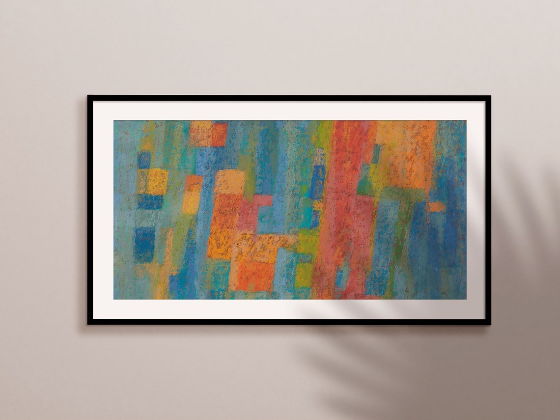 Blue Orange Textured Abstract Painting Modern Colorful Wall Art Print - Image 2