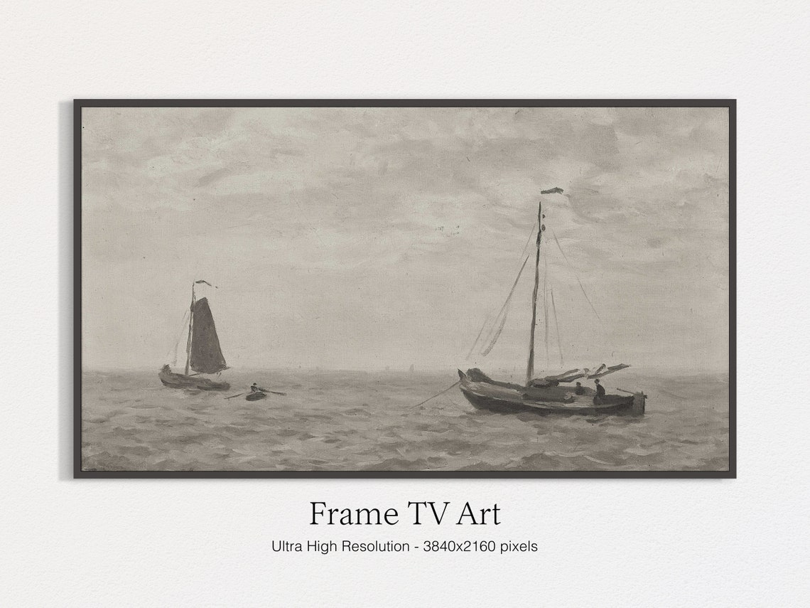 Frame Tv Art Landscape Painting Country Farmhouse Decor Tv Vintage Art For Tv Moody Vintage Ships Painting