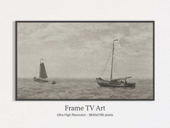 Frame Tv Art Landscape Painting Country Farmhouse Decor Tv Vintage Art For Tv Moody Vintage Ships Painting