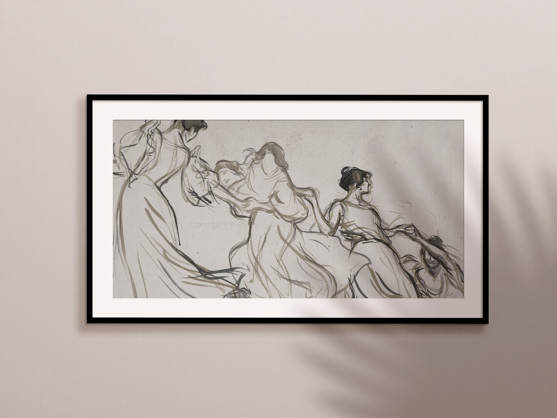 Dancing Women Ink Sketch Charcoal Dancers Movement Vintage Art Print - Image 2