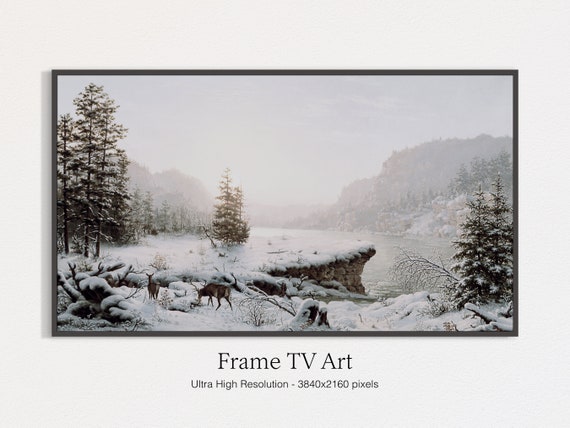 Christmas Winter Oil Landscape Art Print, Moody Nature