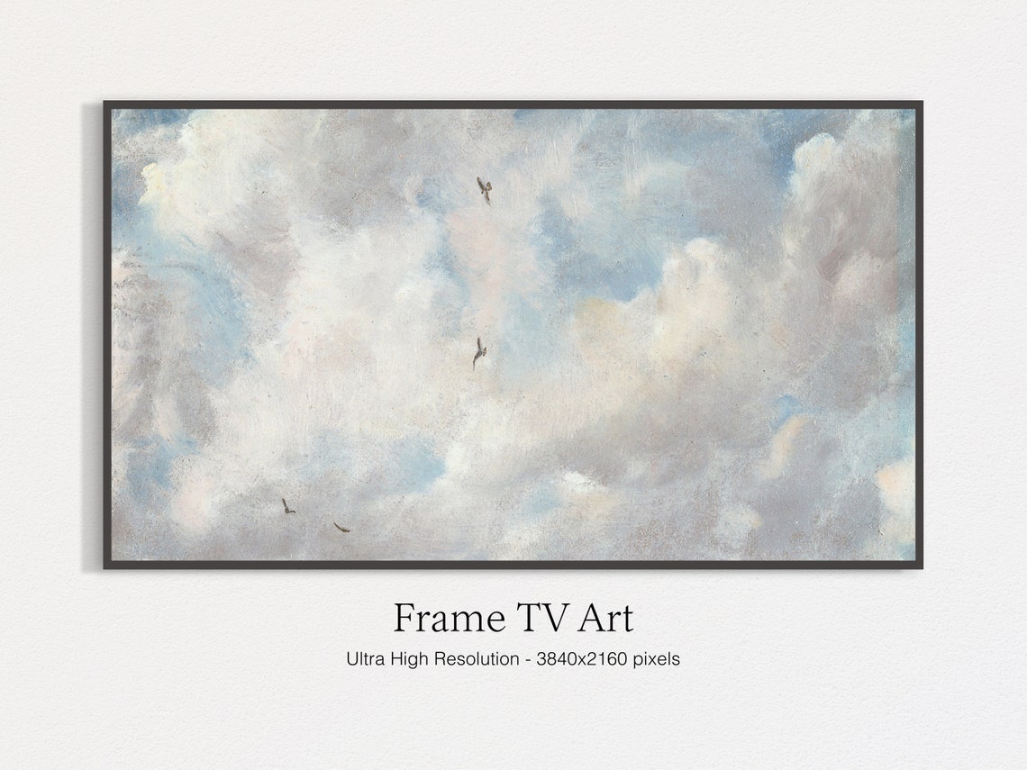Blue Sky Clouds with Soaring Birds Vintage Cloud Study Art Print
