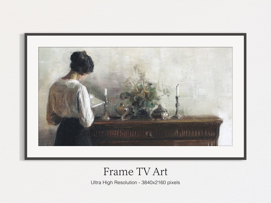 Woman Reading Vintage Art Print, Moody TV Decor - Image 4