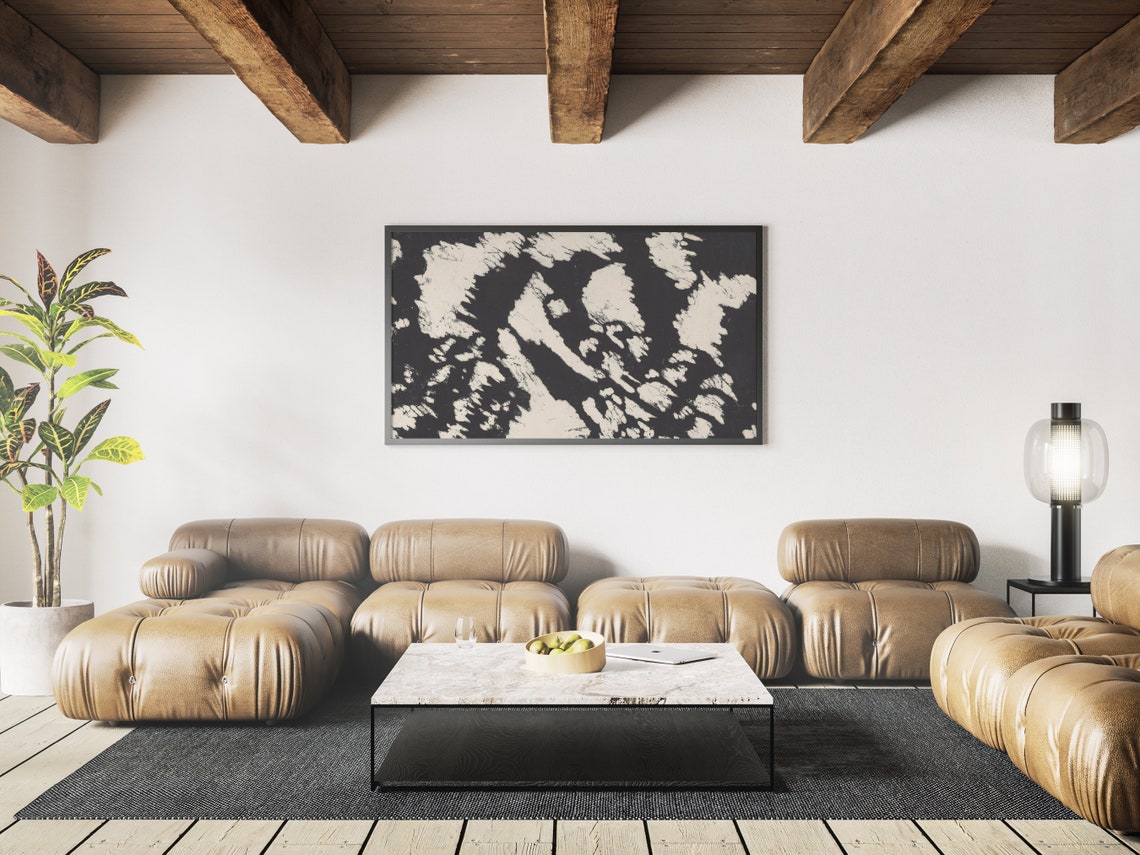 Black Ink Abstract Monochrome Splashes Cream Background Art Print - Image 3