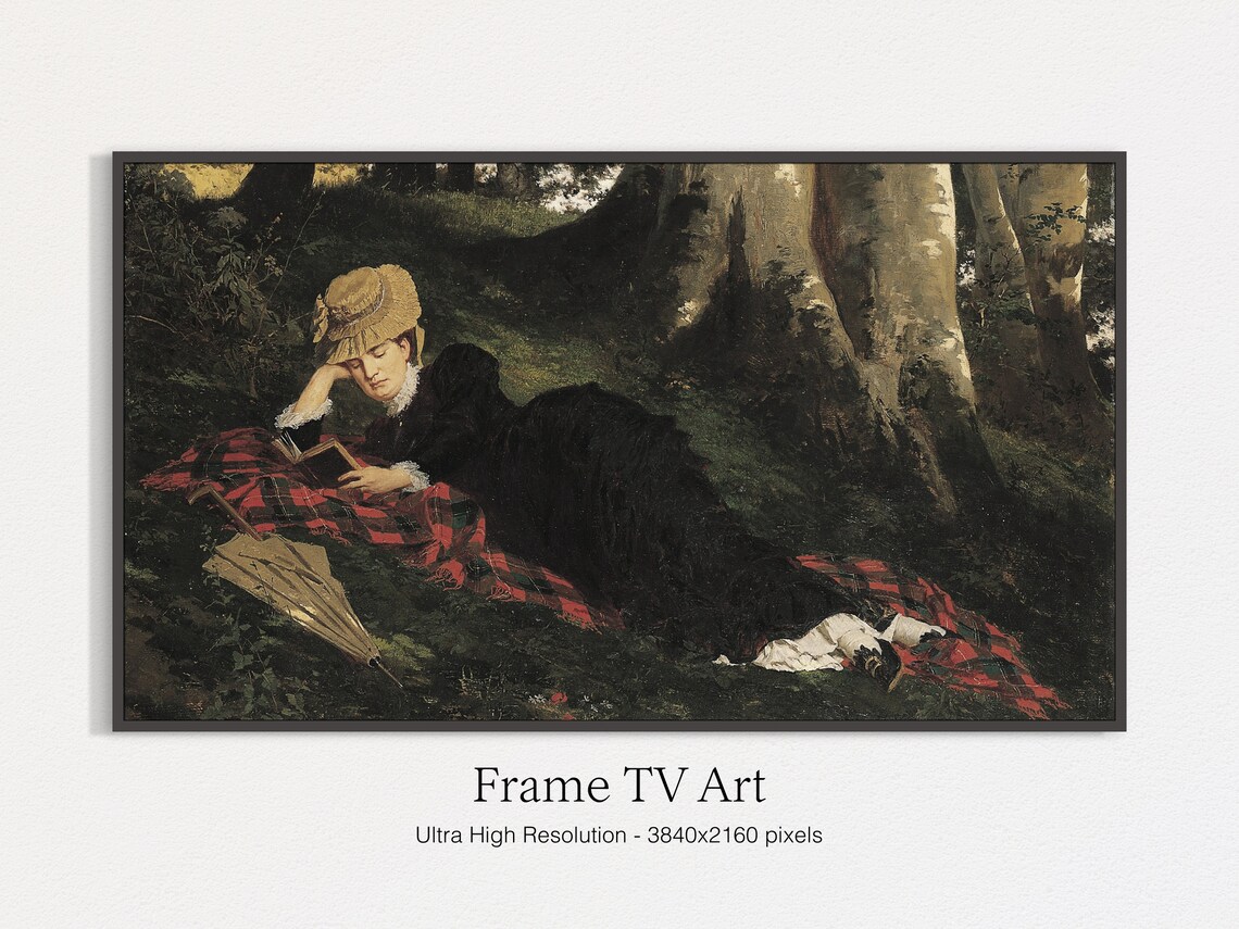Woman Reading in the Forest Classic Vintage Oil Painting Art Print
