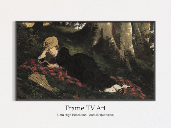 Frame Tv Art Woman Reading In A Forest Classic Oil Painting Frame For Tv Instant