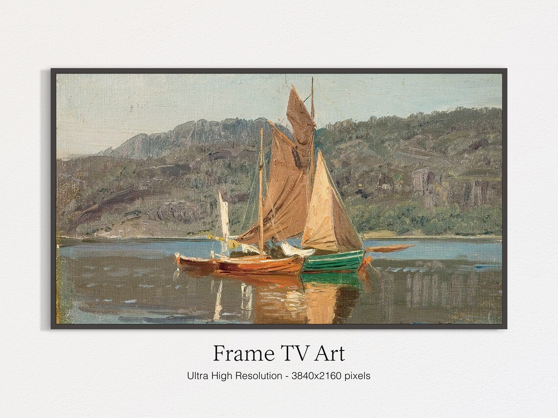 Classic Boat Painting for TV Frame, Abstract Style