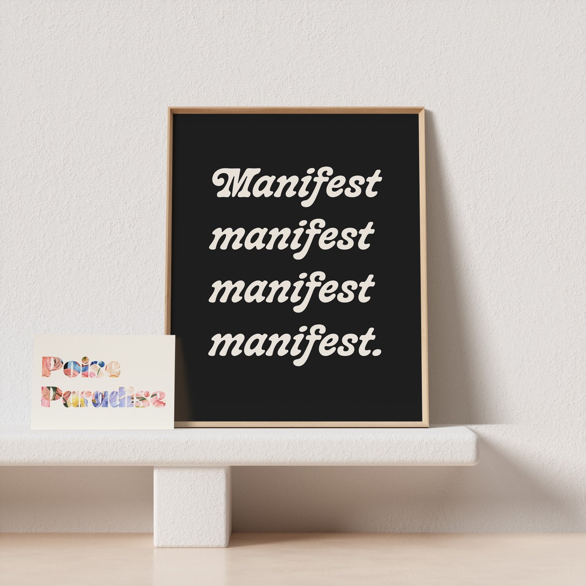 Manifest Repeated Script Quote Poster in Cream Ink on Black Style - Image 4